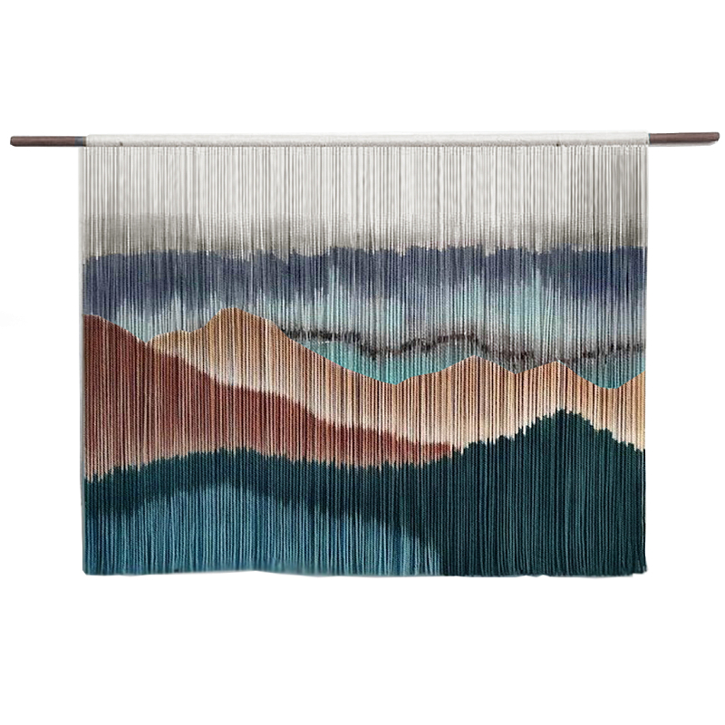 Современное Панно на стену из нитей Mountains at Sunset Горы на Закате  Голубой Белый Коричневый в Краснодаре | Loft Concept 