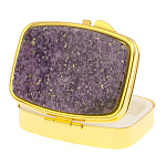 Таблетница карманная прямоугольная с 2-мя отделениями с зеркалом и накладкой из натурального камня Флюорит Gold Stone Pillboxes варинант исполнения - 2 | Loft Concept в Краснодаре