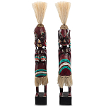 Комплект из 2-х деревянных статуэток Asmat Straw Headdress Statuettes Red Turquoise Tattoo варинант исполнения - 5 | Loft Concept в Краснодаре