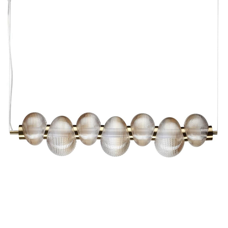 Подвесной светильник линейный с 7-ю рифлеными стеклянными шарами Marcelh Light Бронза Прозрачный Хром Серый в Краснодаре | Loft Concept 