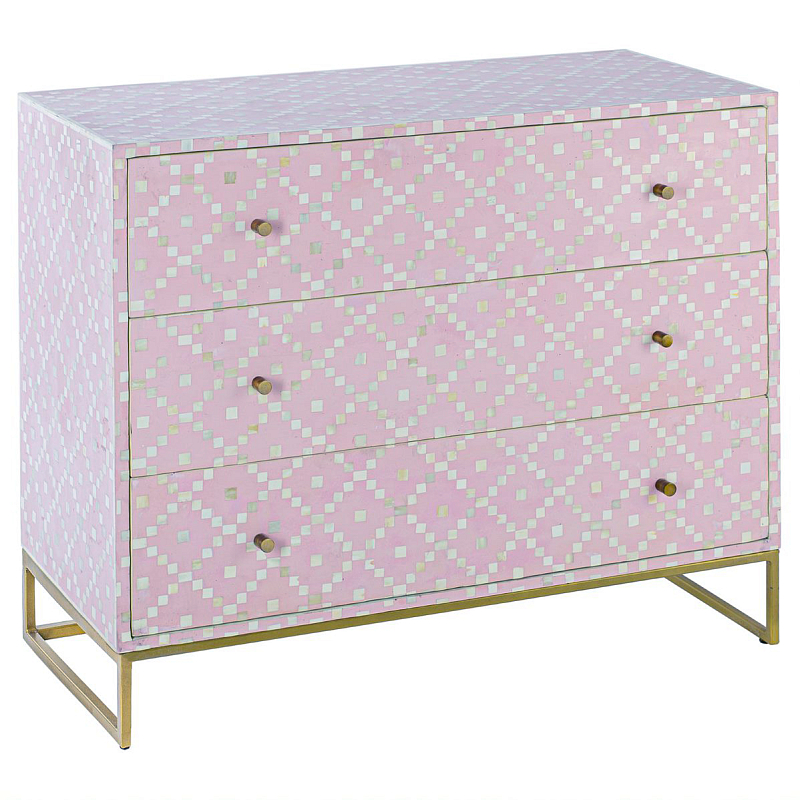 Комод инкрустация костью Pink Indian Bone Inlay 3 drawer Розовый Розовый в Краснодаре | Loft Concept 