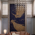 Обои ручная роспись в стиле Арт-деко Whistler Peacocks Colourway SC-100 on Empire Blue dyed silk варинант исполнения - 1 | Loft Concept в Краснодаре