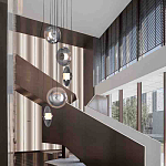 Люстра каскадная с 5-ю круглыми стеклянными плафонами дымчатого цвета и черными деталями Orbit Serenade варинант исполнения - 5 | Loft Concept в Краснодаре