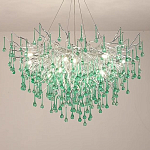 Люстра серебрянная с зелеными стеклянными подвесками в форме капель FAIRYTREE Light варинант исполнения - 1 | Loft Concept в Краснодаре