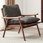 Кресло c каркасом из массива дерева и мягкой кожаной обивкой Walnut Armchair варинант исполнения - 1 | Loft Concept в Краснодаре