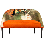 Диван двухместный из натурального бука оранжевый с цветным принтом Impressionism in Art варинант исполнения - 1 | Loft Concept в Краснодаре