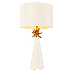 Настольная лампа с декоративным элементом золотого цвета и цилиндрическим абажуром из папье-маше светлого оттенка Flambeau варинант исполнения - 1 | Loft Concept в Краснодаре