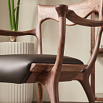 Стул деревянный с мягким сиденьем из коричневой натуральной кожи Moon Walnut Furniture варинант исполнения - 4 | Loft Concept в Краснодаре