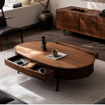 Кофейный стол овальный из дерева с 2-мя ящиками Coffee Walnut Table варинант исполнения - 2 | Loft Concept в Краснодаре