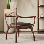 Стул деревянный с мягким сиденьем из коричневой натуральной кожи Moon Walnut Furniture варинант исполнения - 2 | Loft Concept в Краснодаре