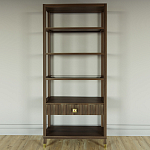 Стеллаж Elsa Dreams Walnut со стеклянными полками и ящиком варинант исполнения - 4 | Loft Concept в Краснодаре