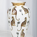 Ваза белая овальная с рисунком леопардов и золотыми акцентами LEOPARD Collection варинант исполнения - 3 | Loft Concept в Краснодаре