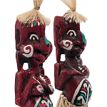 Комплект из 2-х деревянных статуэток Asmat Straw Headdress Statuettes Red Turquoise варинант исполнения - 3 | Loft Concept в Краснодаре