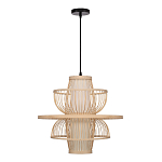 Подвесной светильник фигурный из деревянных прутьев с плафоном из натуральной ткани Light Inside the Cell варинант исполнения - 3 | Loft Concept в Краснодаре