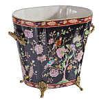 Кашпо из фарфора черная с цветочной росписью и бронзовой стрекозой Spring Garden варинант исполнения - 3 | Loft Concept в Краснодаре