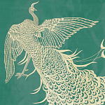 Обои ручная роспись в стиле Арт-деко Whistler Peacocks Original colourway on green painted silk варинант исполнения - 2 | Loft Concept в Краснодаре