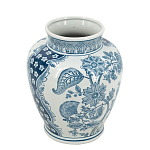 Ваза округлой формы белого цвета с синим растительным узором Blue & White Ornament  варинант исполнения - 1 | Loft Concept в Краснодаре