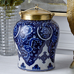 Ваза с насыщенным синим орнаментом и золотой крышкой Blue & White Ornament  варинант исполнения - 2 | Loft Concept в Краснодаре