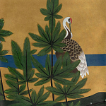 Обои ручная роспись Tsuro Cranes Original colourway on Gold Bullion gilded silk варинант исполнения - 2 | Loft Concept в Краснодаре