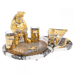 Икорница со стопками с декором "Рыбак с санями" с гравировкой на подставке из натуральных камней Агат Мрамор Decorative Cavair Dishes варинант исполнения - 4 | Loft Concept в Краснодаре