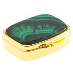 Таблетница карманная прямоугольная с 2-мя отделениями с зеркалом и накладкой из натурального камня Малахит Gold Stone Pillboxes варинант исполнения - 1 | Loft Concept в Краснодаре