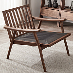 Кресло c каркасом из массива дерева и мягкой кожаной обивкой Walnut Armchair варинант исполнения - 8 | Loft Concept в Краснодаре