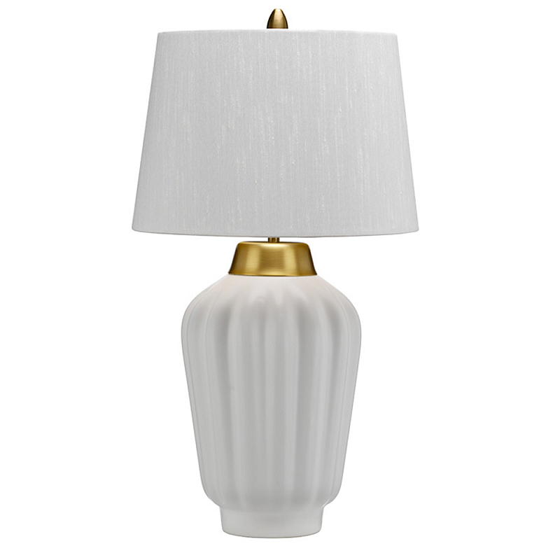 Настольная лампа с белым конусным абажуром и ребристым керамическим основанием Quintiesse Матовая латунь Белый в Краснодаре | Loft Concept 