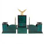 Настольный письменный набор из змеевика тёмно-зелёного цвета с декором в виде орла Successful Leader варинант исполнения - 6 | Loft Concept в Краснодаре