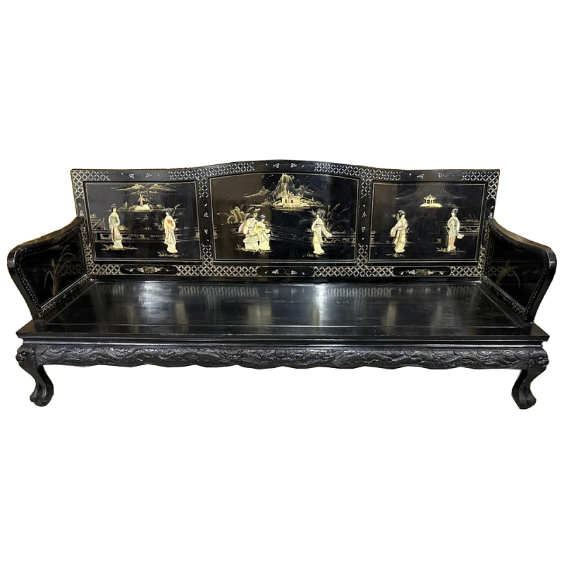 Большая Скамья Шинуазри Large Chinoiserie Bench Chinese Park Черный матовый Золотой Бежевый в Краснодаре | Loft Concept 