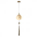 Подвесной светильник с шарообразным плафоном из белого стекла с подвеской из камня и кисточкой Agatelle варинант исполнения - 3 | Loft Concept в Краснодаре
