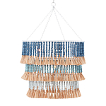 Люстра трехъярусная с декором из круглых деревянных бусин с кисточками Blue Wooden Beads Chandelier варинант исполнения - 1 | Loft Concept в Краснодаре