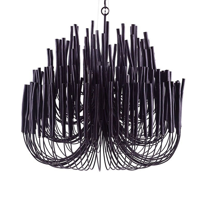 Люстра черная с несколькими ярусами деревянных палочек Bright Wooden Chandelier Черный Люстра черная с несколькими ярусами деревянных палочек Bright Wooden Chandelier Черный в Краснодаре | Loft Concept