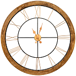 Часы настенные деревянные с римскими цифрами бронзового цвета Clock with History варинант исполнения - 1 | Loft Concept в Краснодаре
