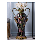 Ваза из фарфора черная с цветочной росписью и бронзовыми элементами Spring Garden варинант исполнения - 3 | Loft Concept в Краснодаре