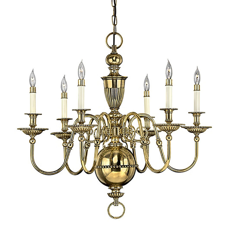 Люстра цвета латунь с 6-ю лампами в форме свечей в классическом стиле Hinkley Латунь Кремовый в Краснодаре | Loft Concept 