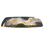 Обеденный стол с прямоугольной черно-золотой столешницей из стекла на 4-х металлических ножках Gold and Black Marble варинант исполнения - 3 | Loft Concept в Краснодаре