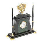 Часы настольные с Гербом России и 2-мя шариковыми ручками в комплекте Stone Clock варинант исполнения - 2 | Loft Concept в Краснодаре