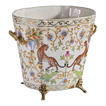 Кашпо с растительным и животным орнаментом на бронзовых ножках Turquoise Blooming Garden варинант исполнения - 2 | Loft Concept в Краснодаре