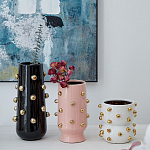 Ваза черная цилиндрическая с глянцевым покрытием и золотыми декоративными элементами Molecule Collection варинант исполнения - 4 | Loft Concept в Краснодаре