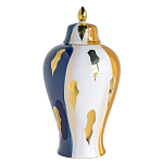 Ваза с крышкой и мазками синего и золого цвета на белом фоне Chinoiserie Ceramics варинант исполнения - 1 | Loft Concept в Краснодаре