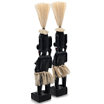 Комплект из 2-х деревянных статуэток Asmat Straw Headdress Statuettes Black Turquoise варинант исполнения - 2 | Loft Concept в Краснодаре