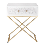 Приставной столик с выдвижным ящиком  White Table Carved Pattern варинант исполнения - 4 | Loft Concept в Краснодаре