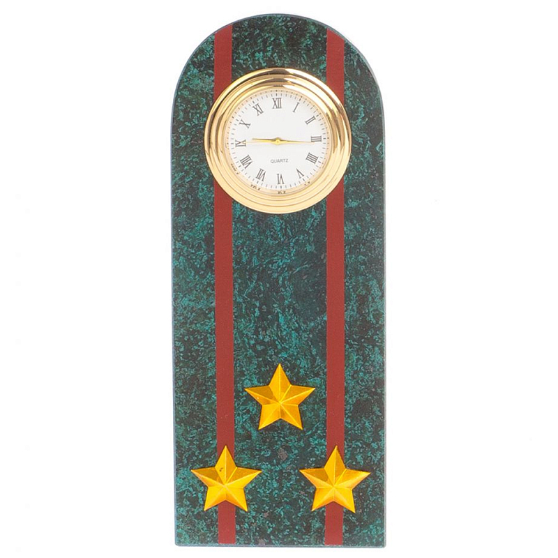 Часы подарочные погон полковник МВД из натурального камня Змеевик Military Clock Зеленый Красный Золотой Часы подарочные погон полковник МВД из натурального камня Змеевик Military Clock Зеленый Красный Золотой в Краснодаре | Loft Concept