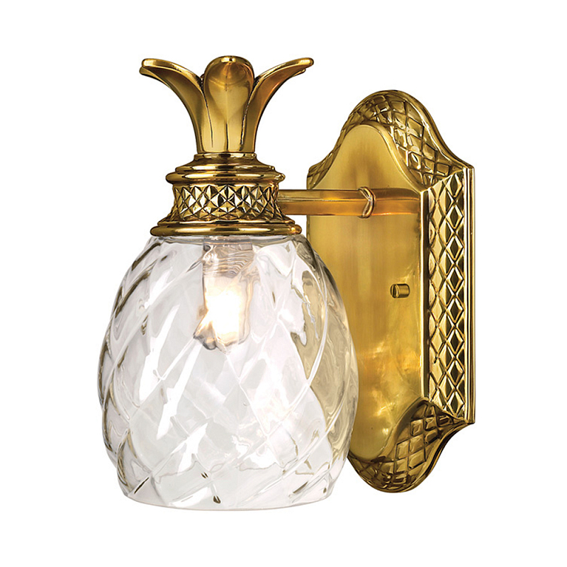 Бра для ванных комнат с прозрачным стеклянным плафоном в форме ананаса и декоративным основанием с рельефным узором Hinkley Бронза Латунь Прозрачное Стекло в Краснодаре | Loft Concept 