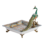 Блюдо квадратное с павлином на бронзовых ножках Eden Garden варинант исполнения - 2 | Loft Concept в Краснодаре