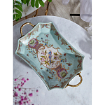 Блюдо прямоугольное из голубого фарфора с ручками и рисунком птиц и цветов Blue Garden варинант исполнения - 3 | Loft Concept в Краснодаре