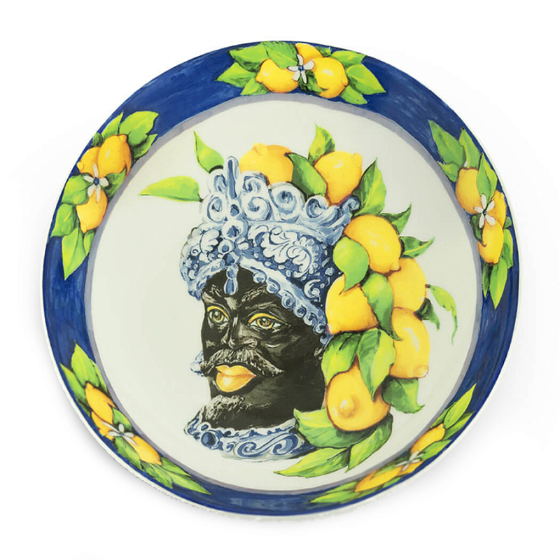 Тарелка Abhika SOUP PLATE MORO HEAD D 22,5 Blue Темно-синий Желтый в Краснодаре | Loft Concept 