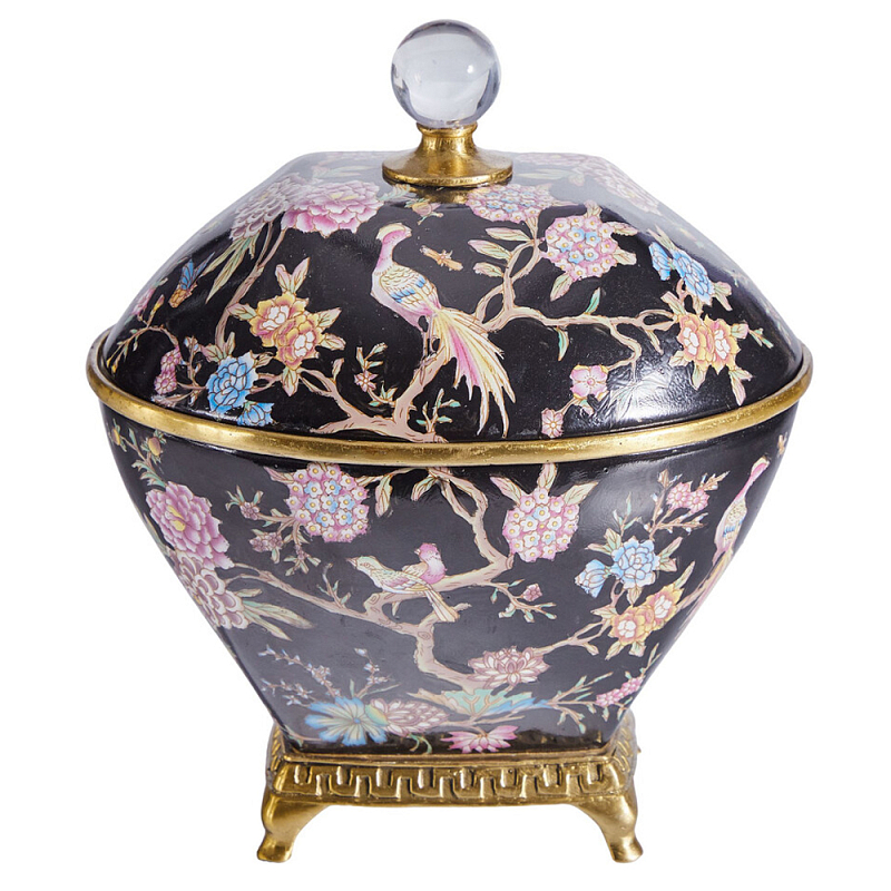 Шкатулка черного цвета с цветочной росписью Eden Garden Черный Бронза Мульти в Краснодаре | Loft Concept 