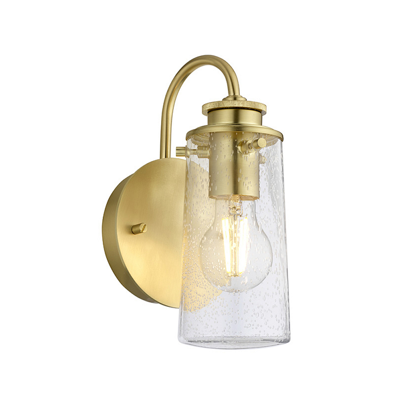 Бра цвета латунь с прозрачным цилиндрическим плафоном из пузырчатого стекла Kichler Матовая латунь Прозрачное Стекло в Краснодаре | Loft Concept 