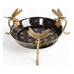 Блюдо черного цвета из фрафора на бронзовых ножках в виде стрекоз Eden Garden варинант исполнения - 1 | Loft Concept в Краснодаре